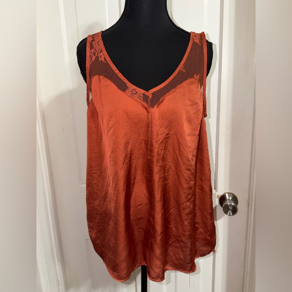 Women's XL Maurices Burnt Orange Satin Camisole with Lace Trim, shirt, top
